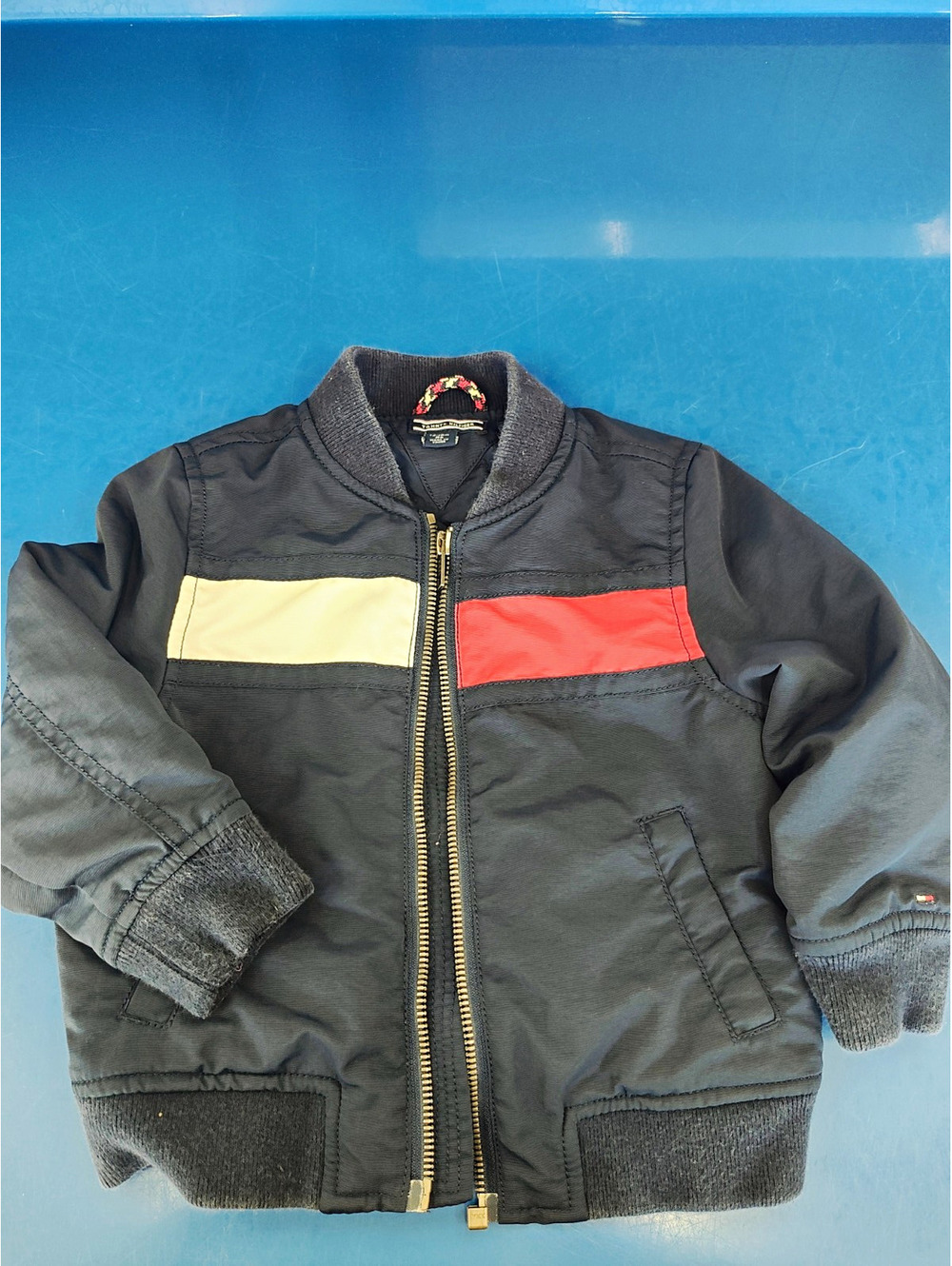 Tommy Hilfiger Boys Colorblock Bomber Jacket 12-18M Navy Full Zip Pockets